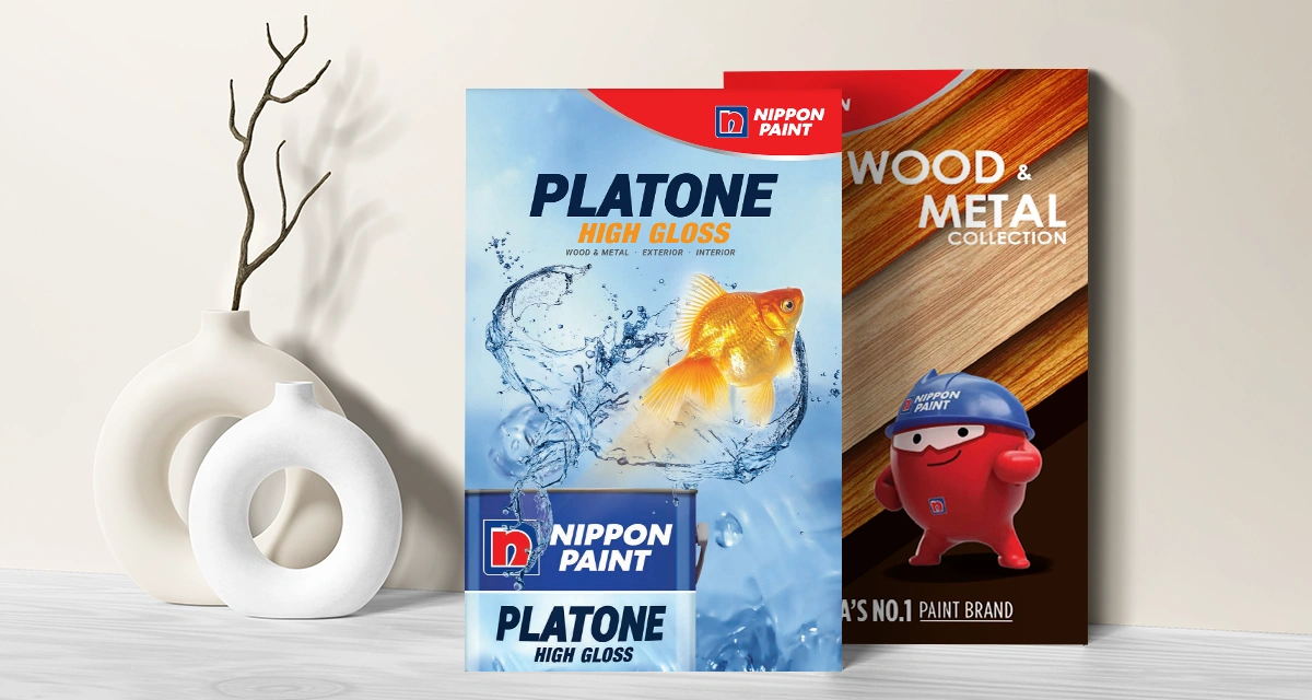 Nippon Paint Platone and Wood & Metal Collection colour cards on table