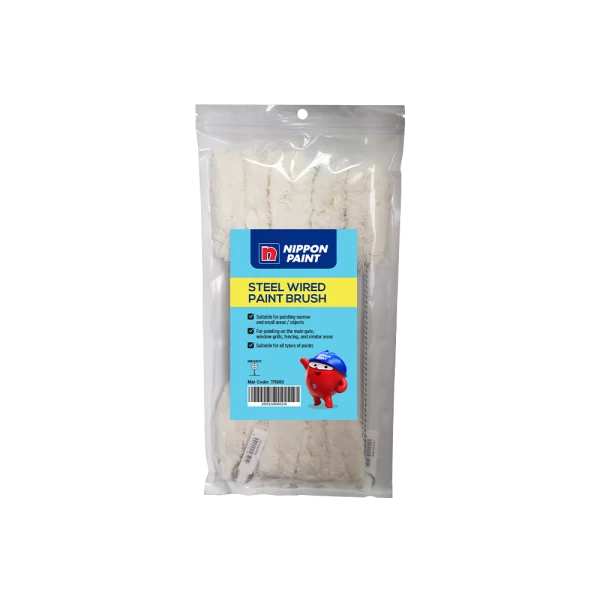 Nippon Paint steel wired paint brush packaged for precision painting in narrow and small areas, ideal for various surfaces and all types of paint.