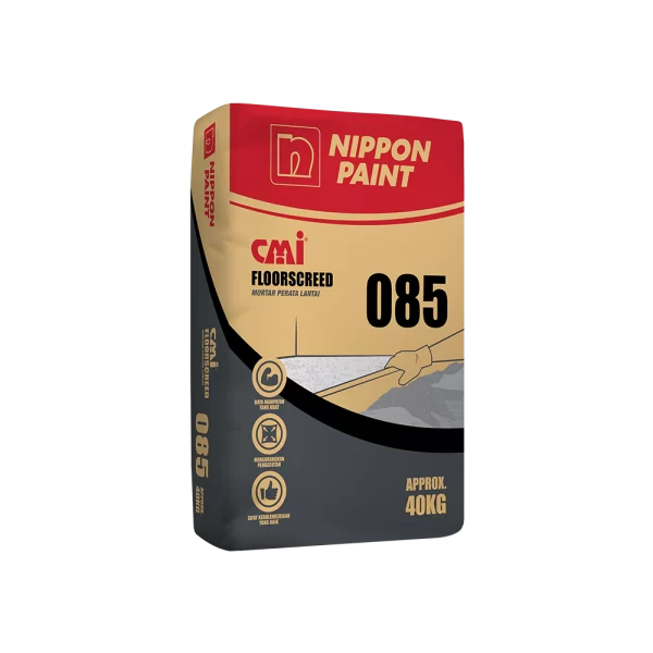 Nippon Paint CMI Floorscreed 085 packaging, a 40kg bag designed for high-quality floor leveling and finishing applications. Ideal for construction and renovation projects, ensuring durable and smooth surfaces.