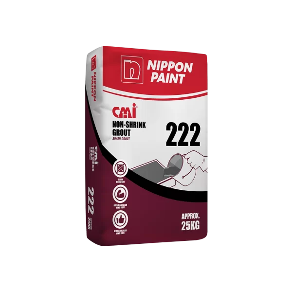 Nippon Paint CMI Non-Shrink Grout 222 packaging, 25kg, designed for durable construction applications. Ideal for filling gaps and ensuring strong bonding without shrinkage.