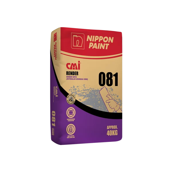 Nippon Paint CMI Render product packaging, showcasing a 40kg bag labeled 081. Ideal for professional rendering applications, featuring a smooth finish and easy application.
