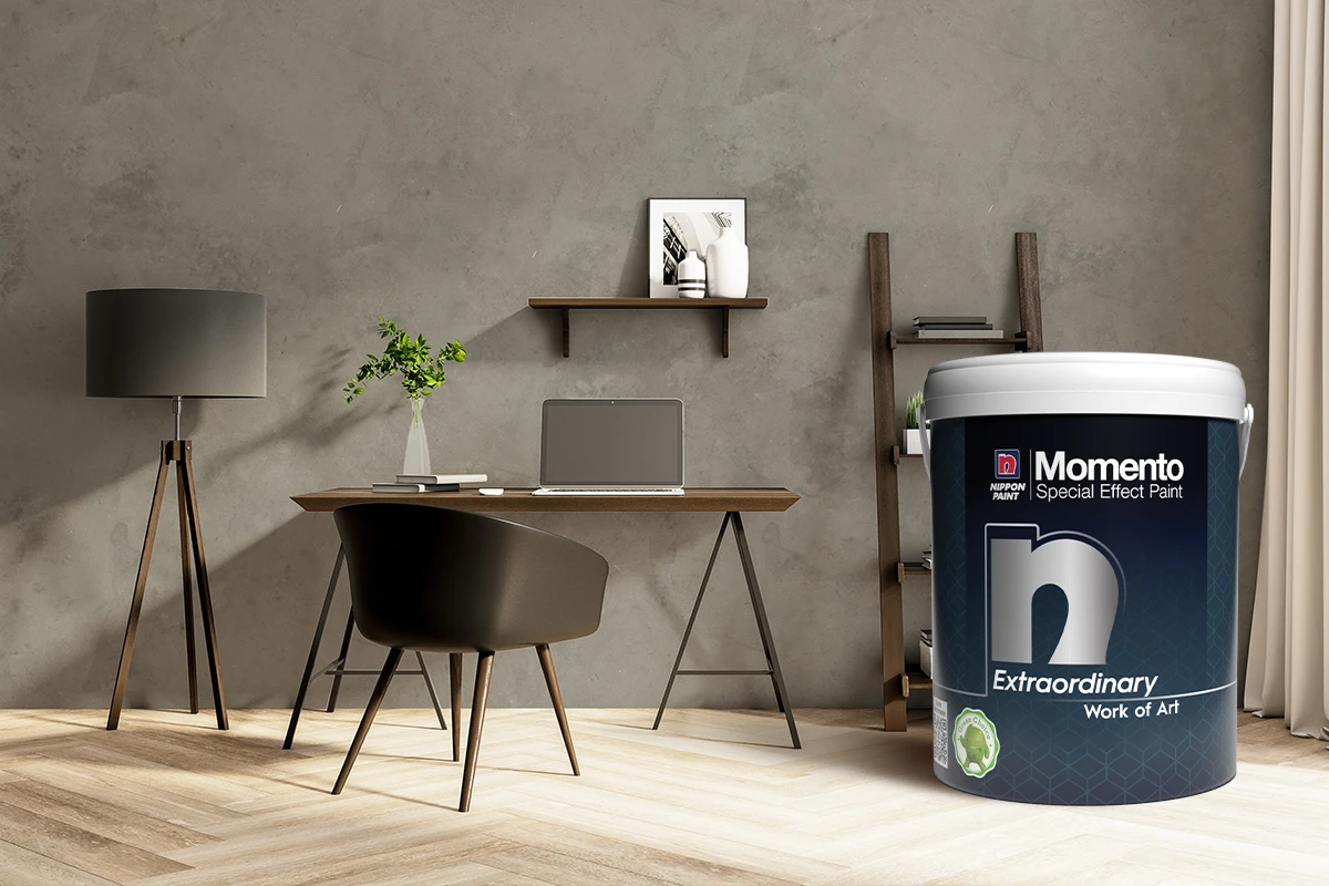 Momento wall paint with grey cement textured wall