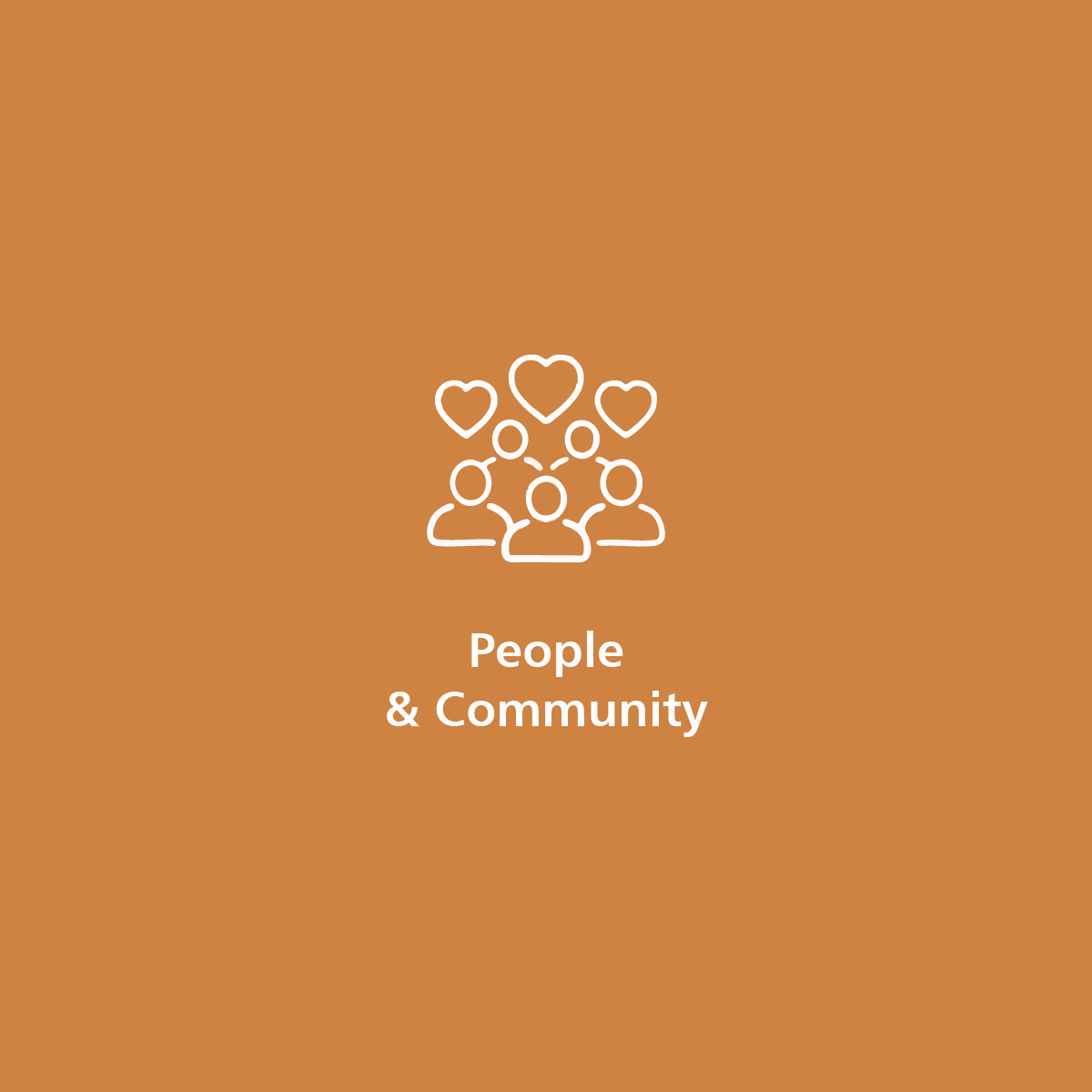 Icon representing people and community with hearts on a warm orange background, highlighting Nippon Paint's commitment to fostering connections and community engagement.