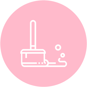 Icon of a paintbrush and paint splatter on a pink background, representing Nippon Paint products for home improvement and decoration.