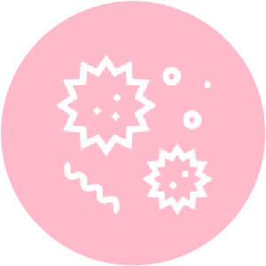 Illustration of germs and bacteria on a pink background, representing the importance of hygiene. Nippon Paint products help create cleaner, healthier environments.