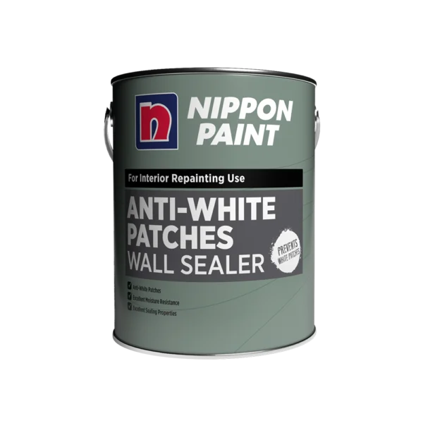 Nippon Paint Anti-White Patches Wall Sealer in a can, designed for interior repainting use. Features excellent moisture resistance and sealing properties, effectively preventing white patches on walls.