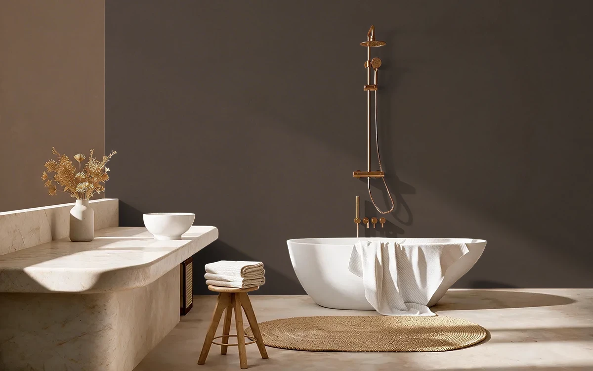 Nippon Paint's ACCENTED BROWN color on different wall surfaces.