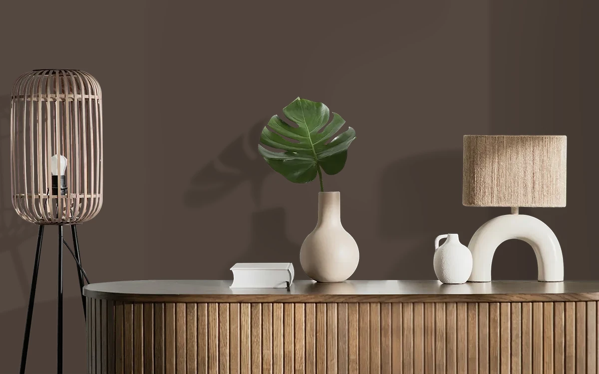 Nippon Paint's ACCENTED BROWN color on different wall surfaces.