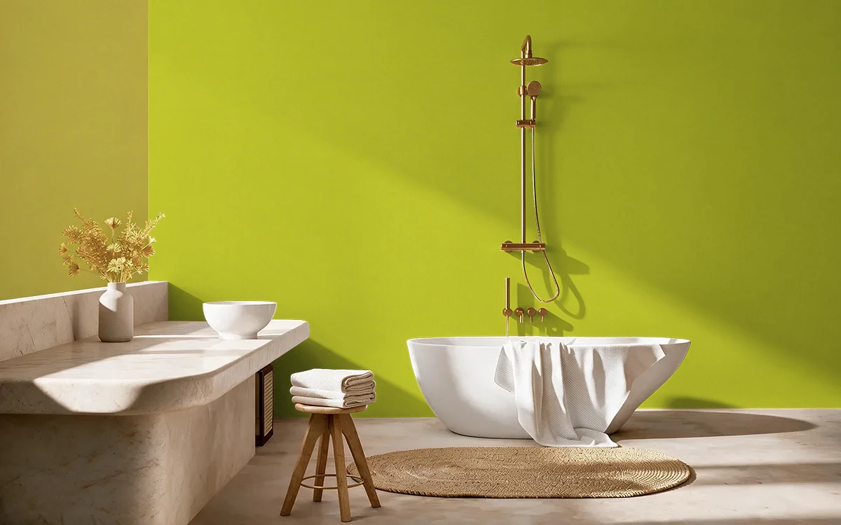 Nippon Paint's ACID LIME color on different wall surfaces.