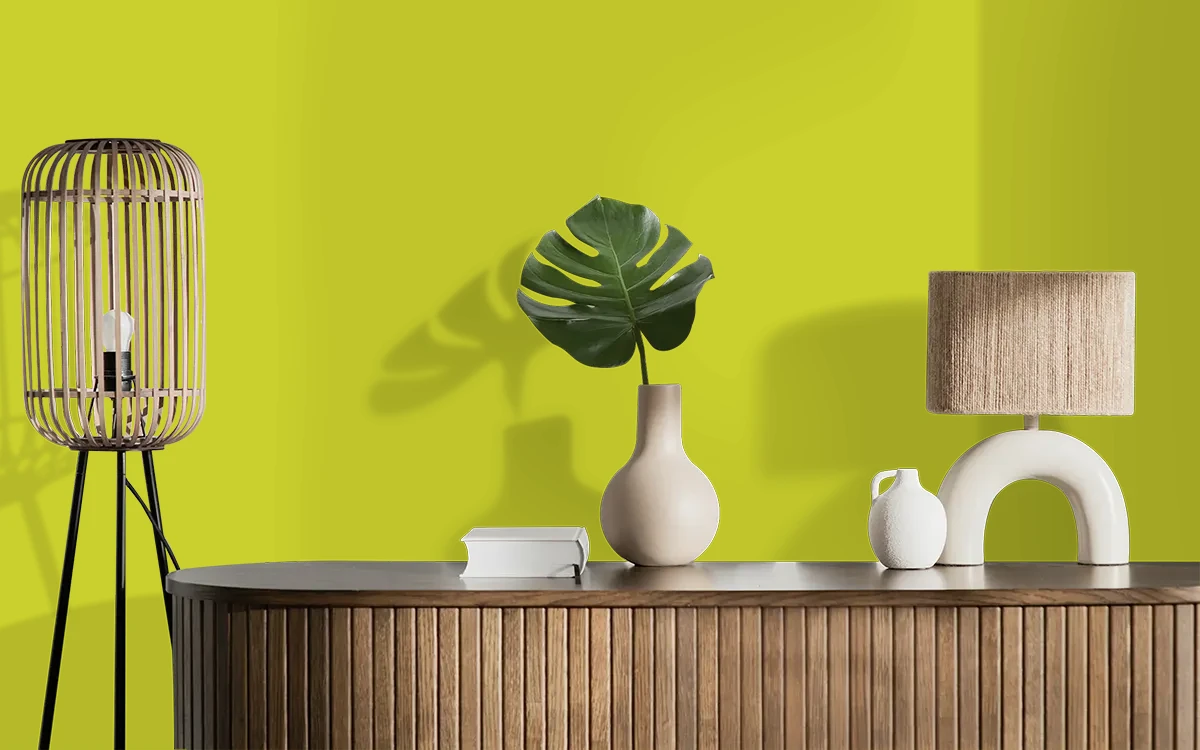Nippon Paint's ACID LIME color on different wall surfaces.