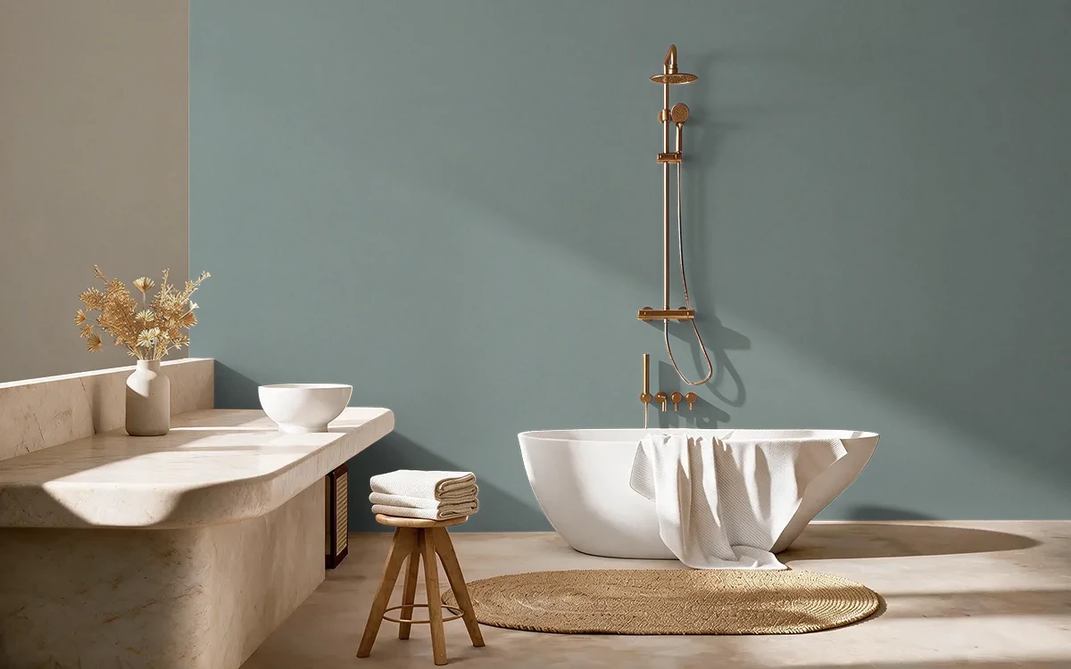 Nippon Paint's ALASKAN SEAS color on different wall surfaces.
