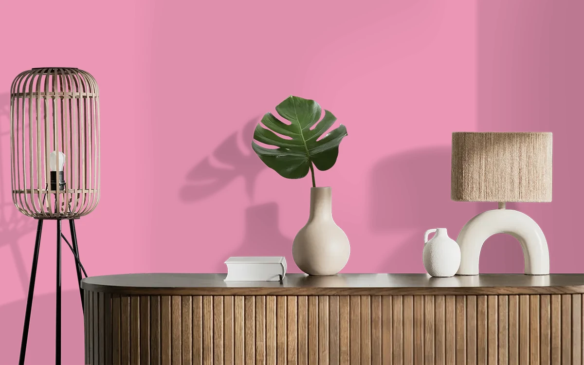 Nippon Paint's ALBA ROSE color on different wall surfaces.