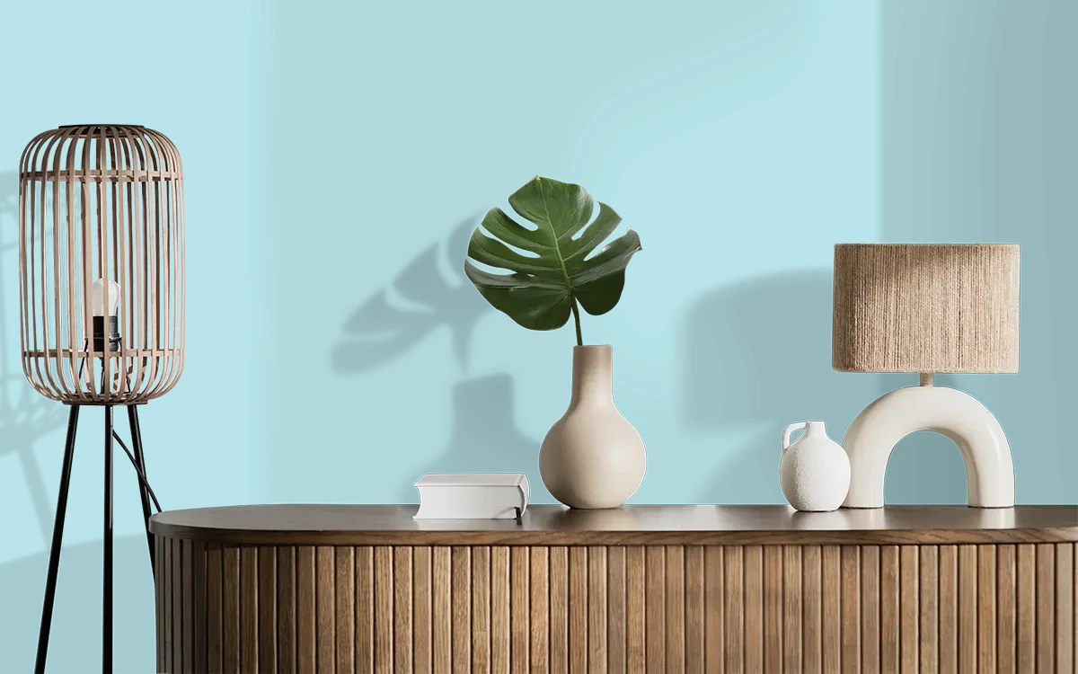Nippon Paint's ALLURING SKY color on different wall surfaces.