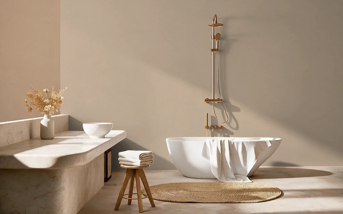 Nippon Paint's ALMOND SPARK color on different wall surfaces.