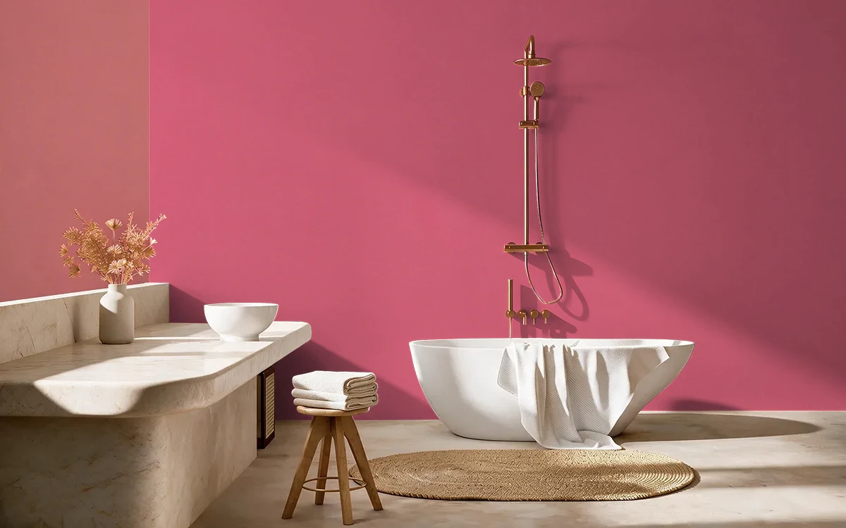 Nippon Paint's ALPINE PINK color on different wall surfaces.