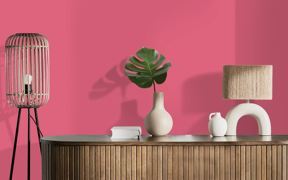 Nippon Paint's ALPINE PINK color on different wall surfaces.
