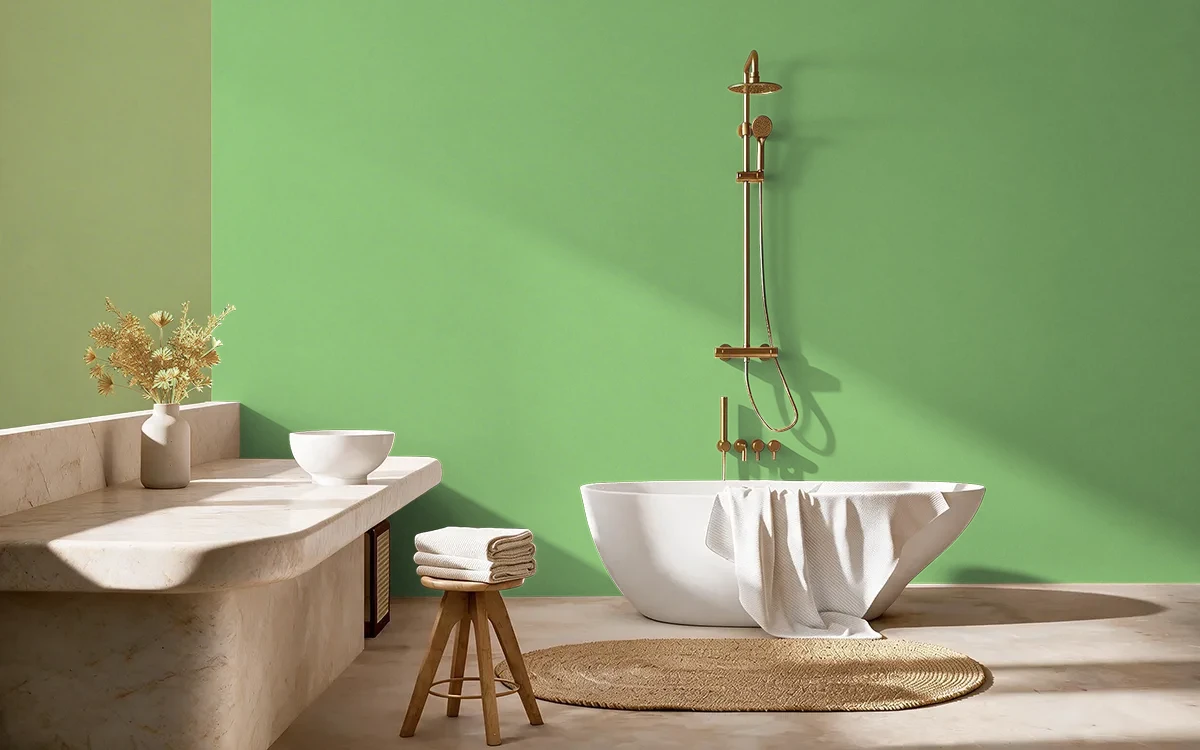 Nippon Paint's APPLE MARTINI color on different wall surfaces.