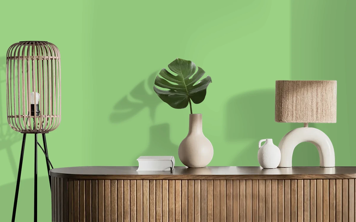 Nippon Paint's APPLE MARTINI color on different wall surfaces.