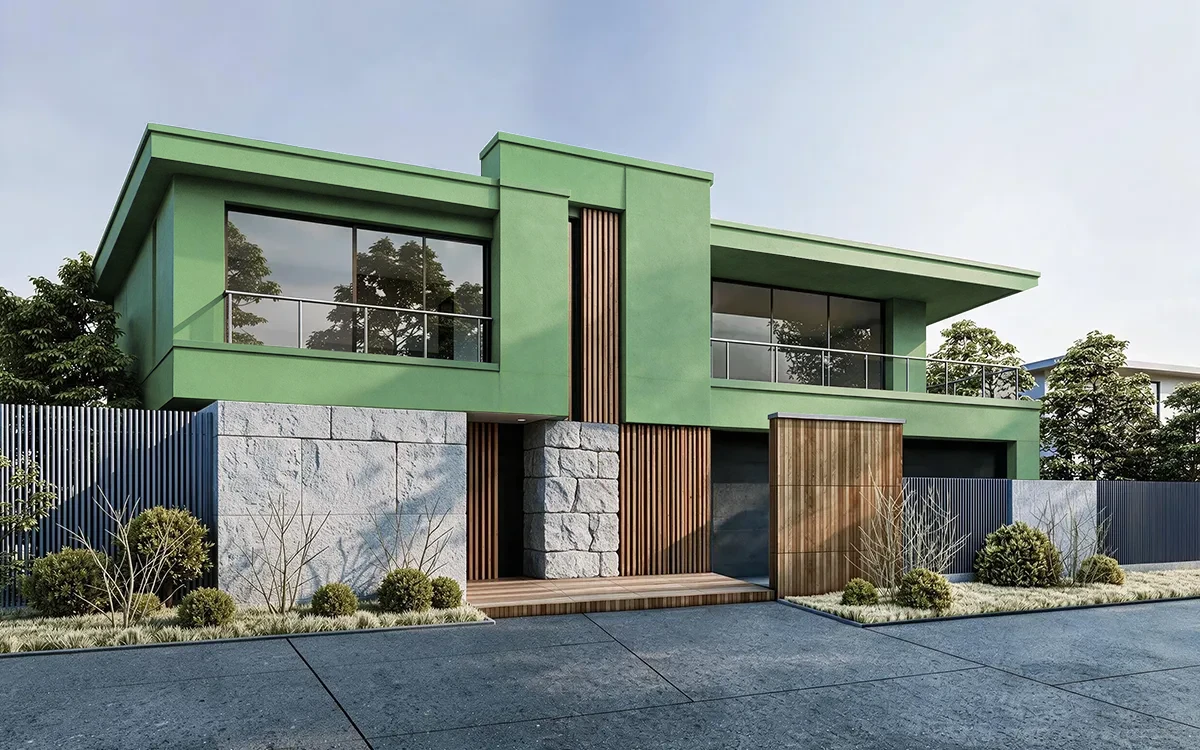 Nippon Paint's APPLE MARTINI color on different wall surfaces.