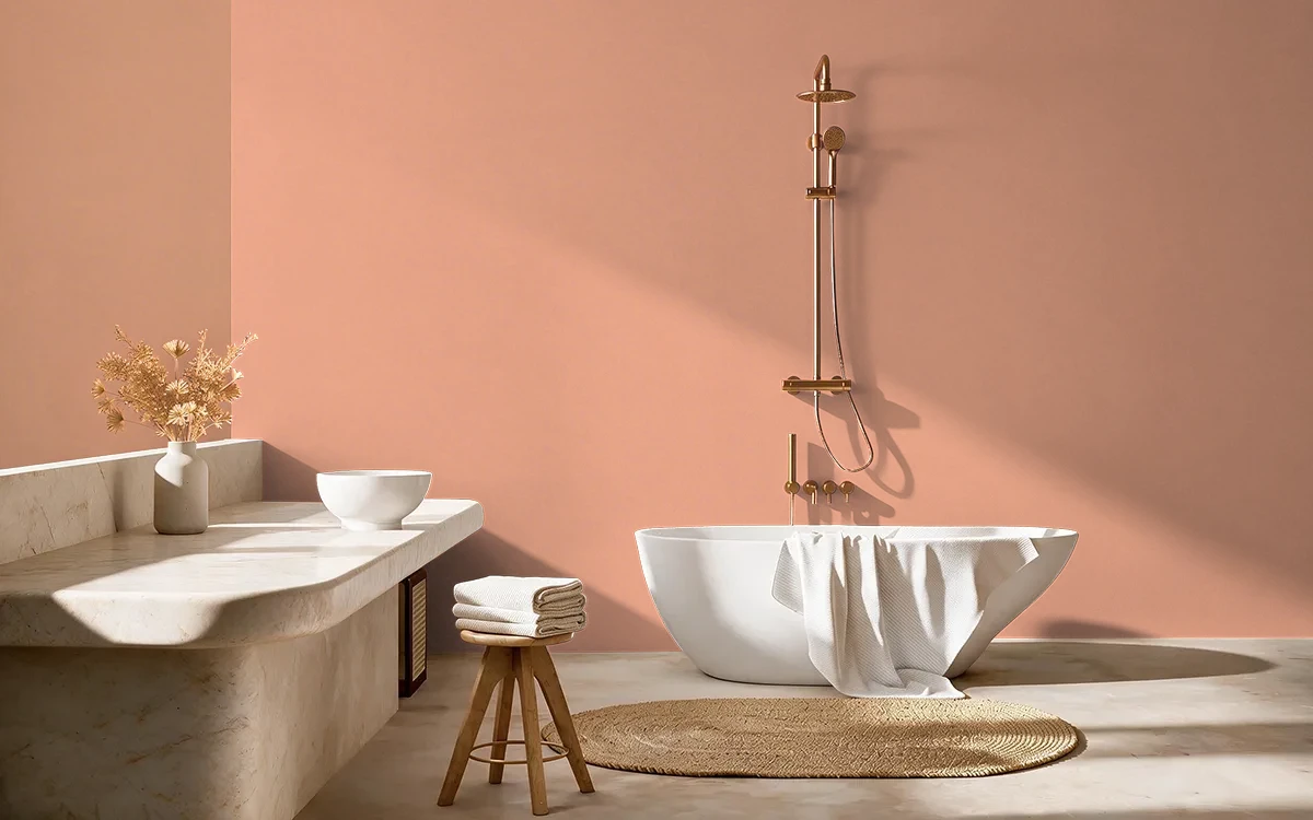 Nippon Paint's APRICOT BUDS color on different wall surfaces.