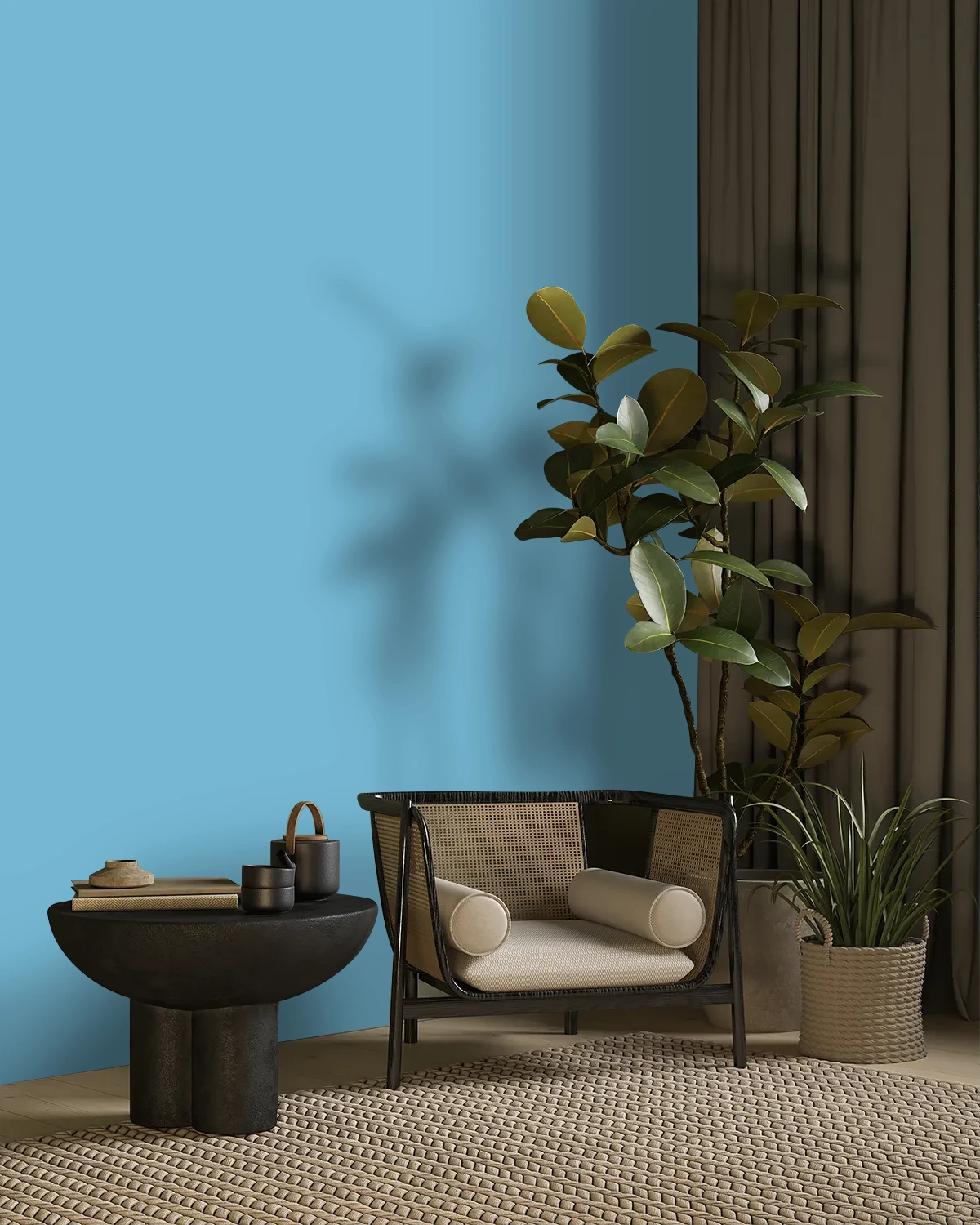 Nippon Paint's AQUA GLEAM color on a beautifully decorated wall.