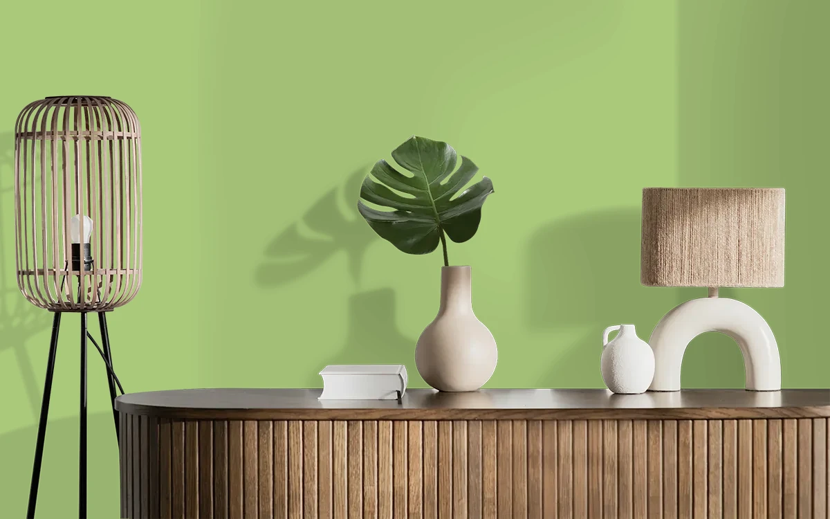 Nippon Paint's AQUARIUS GREEN color on different wall surfaces.