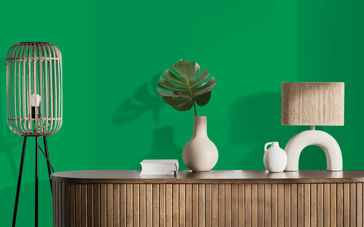 Nippon Paint's ARBORETUM color on different wall surfaces.