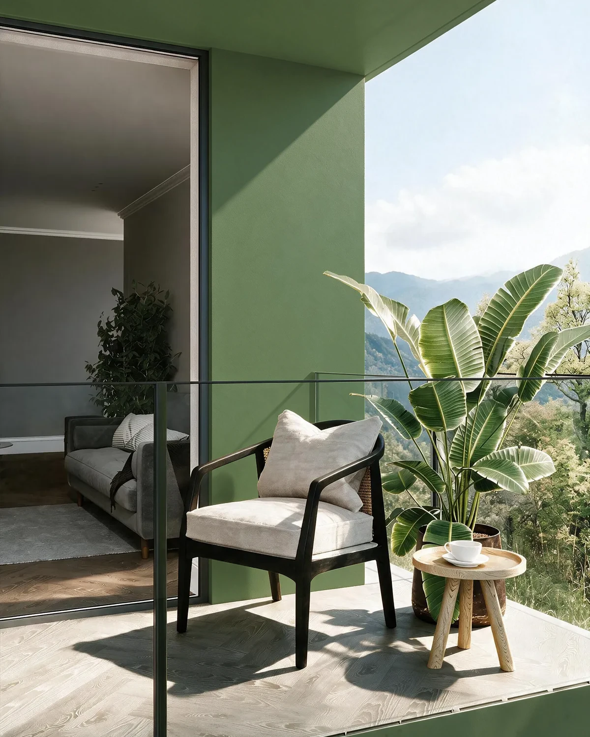 Nippon Paint's ARMY GREEN color on a beautifully decorated wall.