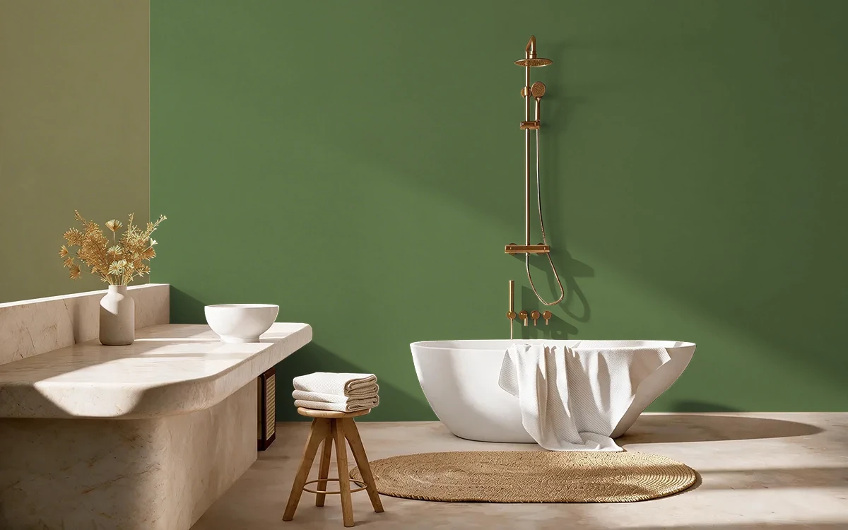 Nippon Paint's ARMY GREEN color on different wall surfaces.