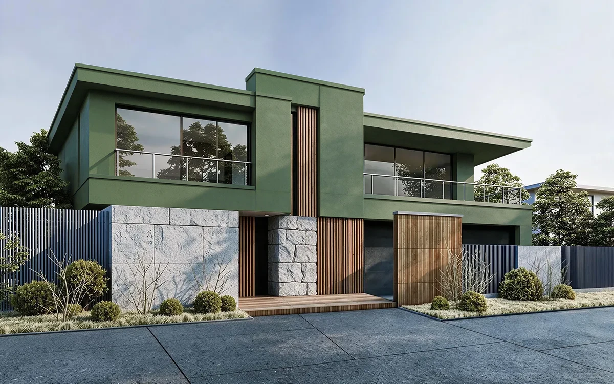 Nippon Paint's ARMY GREEN color on different wall surfaces.