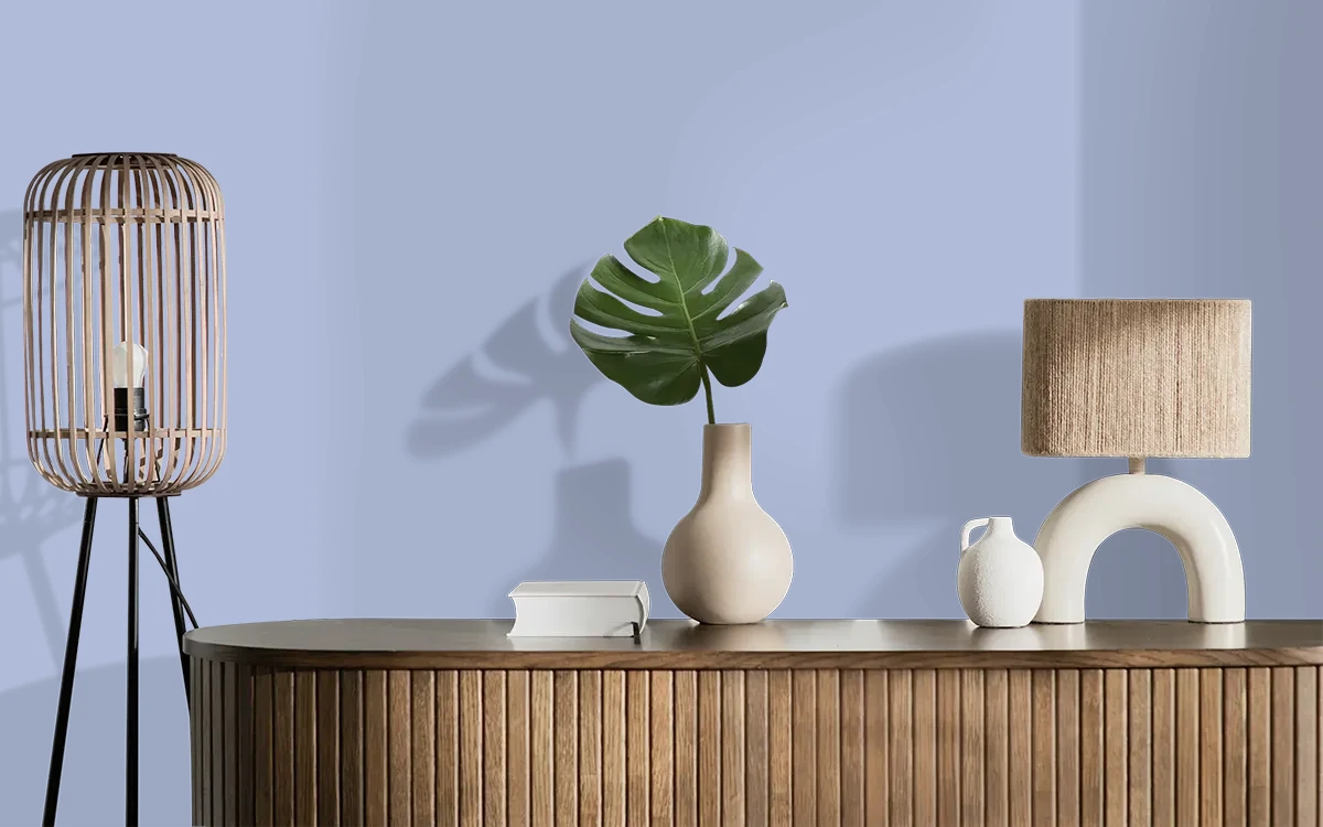 Nippon Paint's ASH PURPLE color on different wall surfaces.