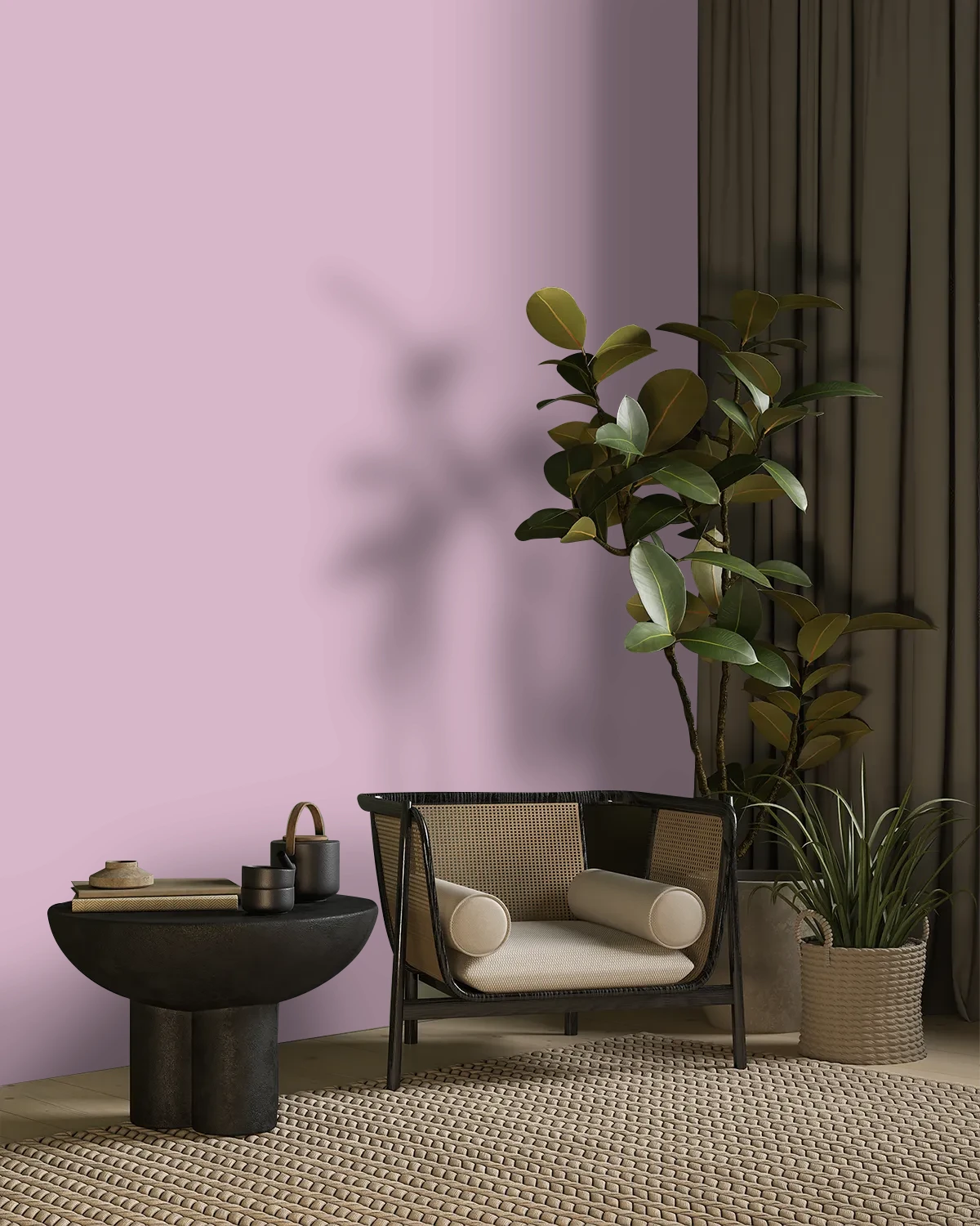 Nippon Paint's ASTER PETAL color on a beautifully decorated wall.