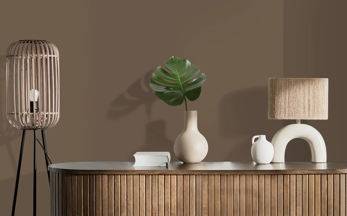 Nippon Paint's AZUKI COFFEE color on different wall surfaces.