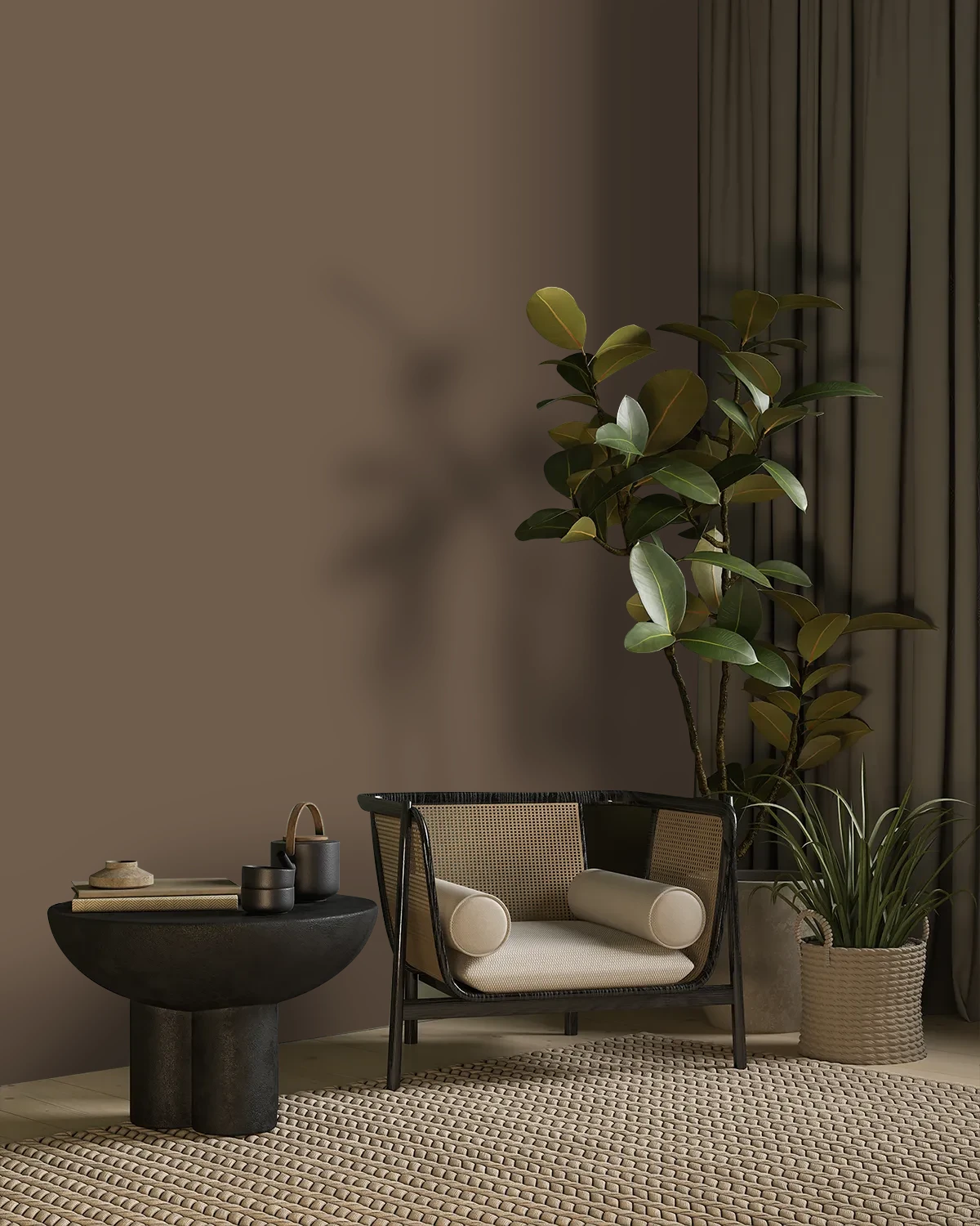 Nippon Paint's AZUKI COFFEE color on a beautifully decorated wall.