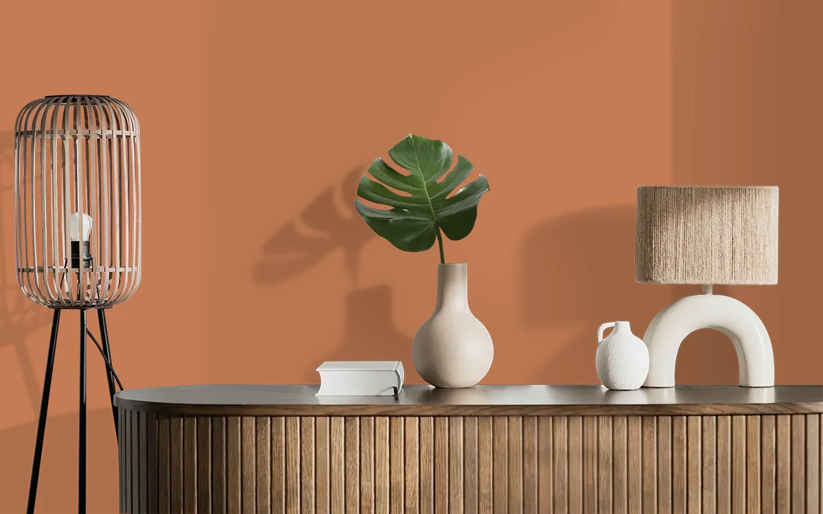 Nippon Paint's BAKED CLAY color on different wall surfaces.