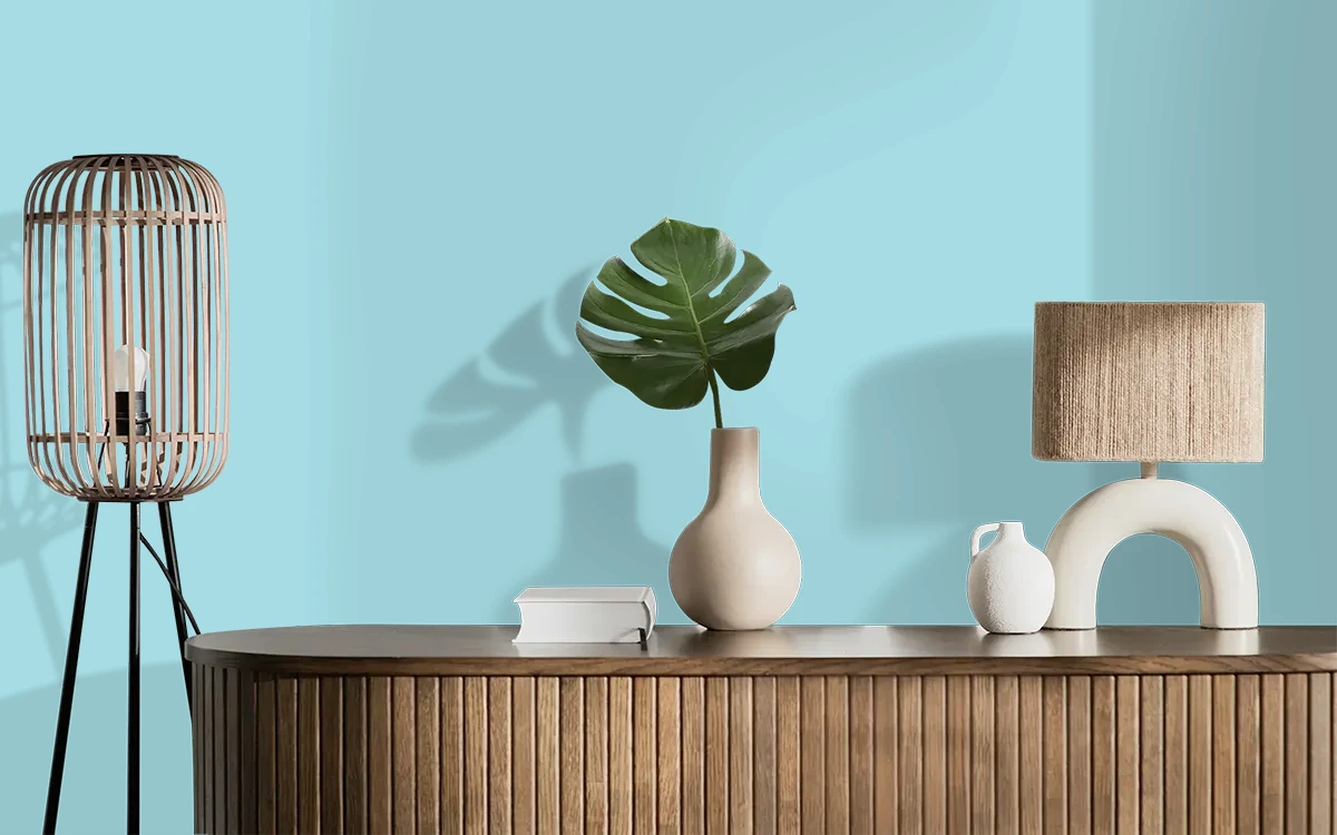 Nippon Paint's BALI BLUES color on different wall surfaces.