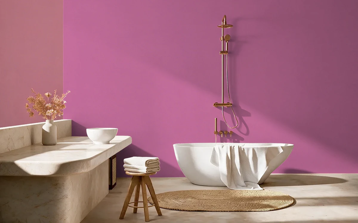 Nippon Paint's BALLET PINK color on different wall surfaces.