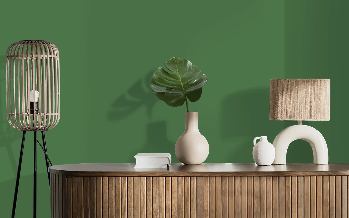 Nippon Paint's BAMBOO LEAF color on different wall surfaces.