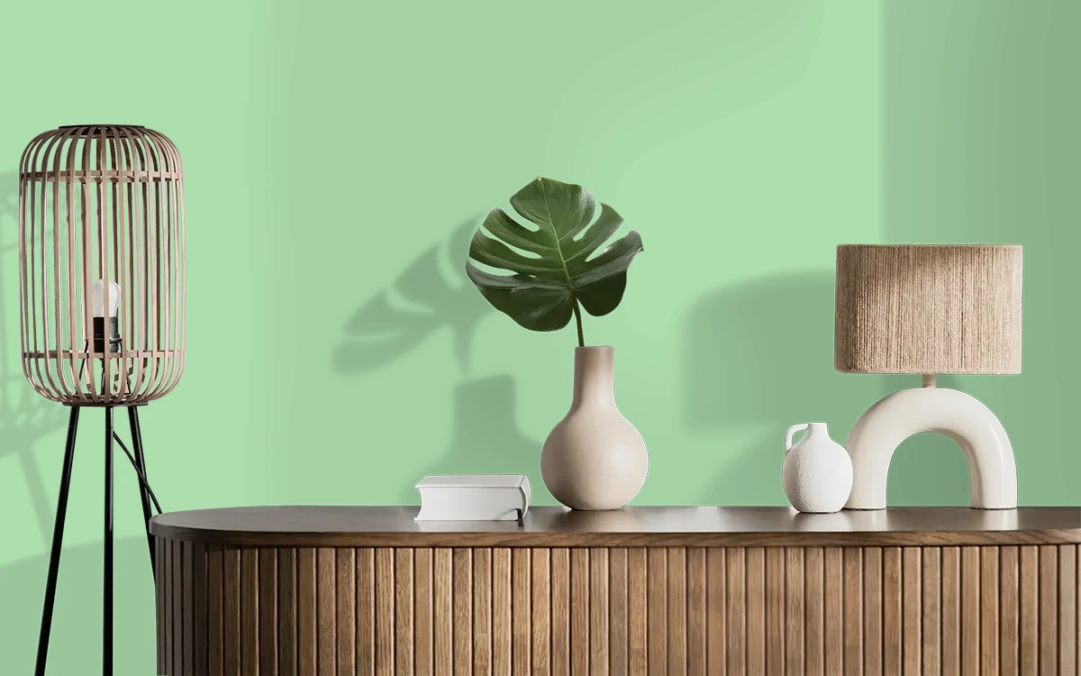 Nippon Paint's BAMBOO TILE color on different wall surfaces.