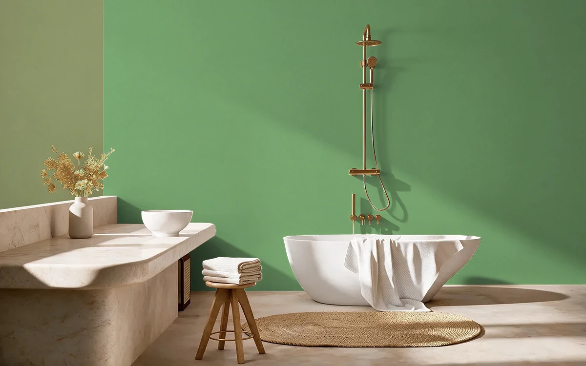 Nippon Paint's BAMBOO TILE color on different wall surfaces.