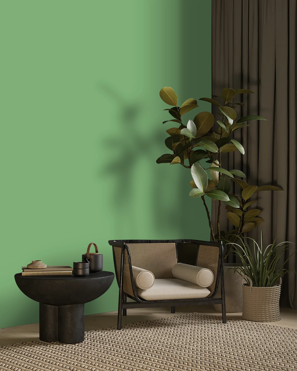 Nippon Paint's BAMBOO TILE color on a beautifully decorated wall.