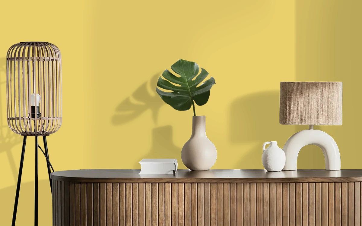 Nippon Paint's BANANA CRUSH color on different wall surfaces.