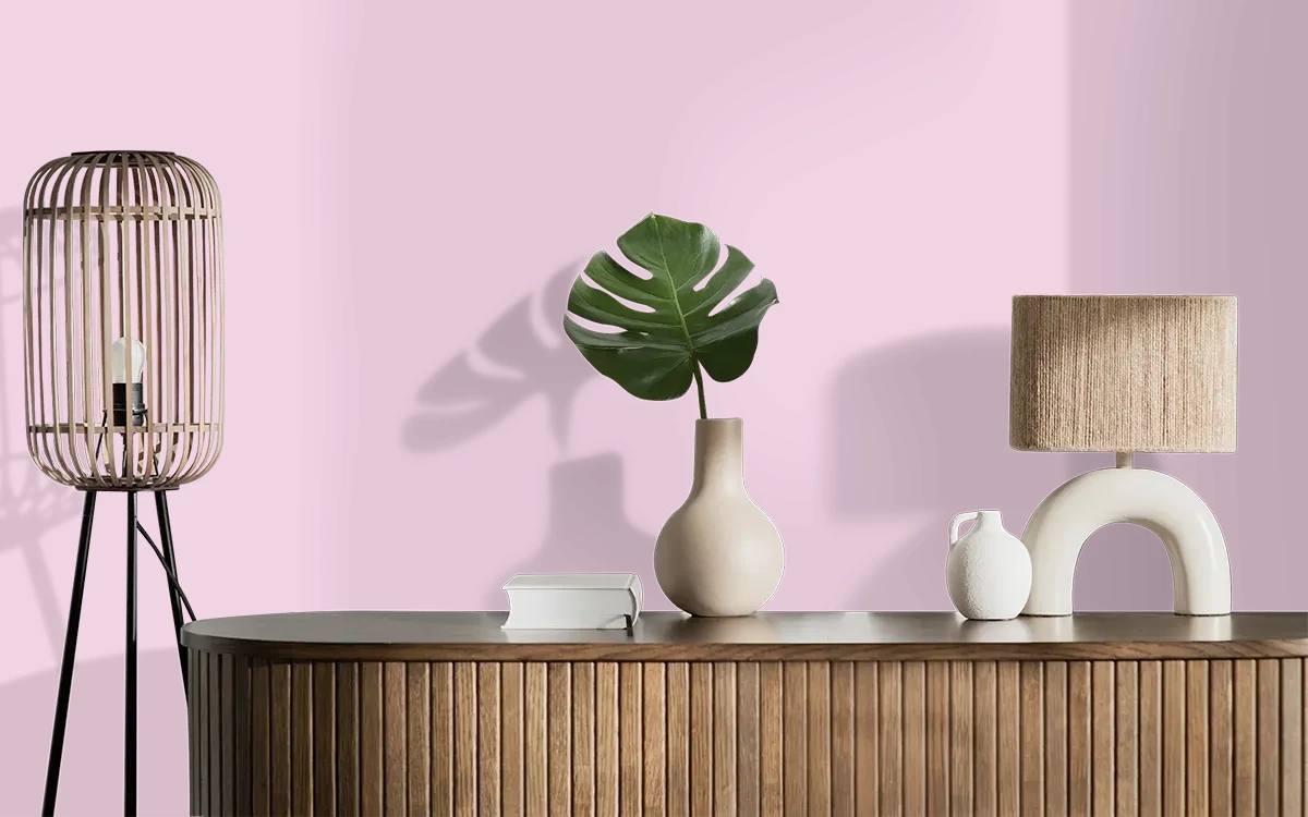 Nippon Paint's BARBIE'S DRESS color on different wall surfaces.