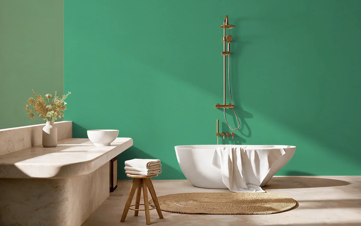 Nippon Paint's BASIL SWIRL color on different wall surfaces.