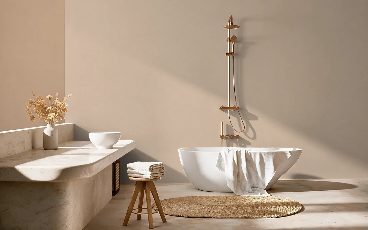 Nippon Paint's BASKET BEIGE color on different wall surfaces.