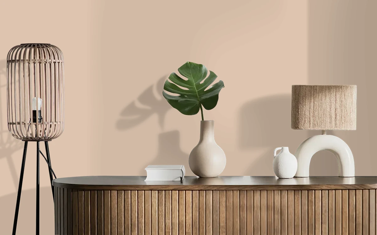 Nippon Paint's BASKET BEIGE color on different wall surfaces.