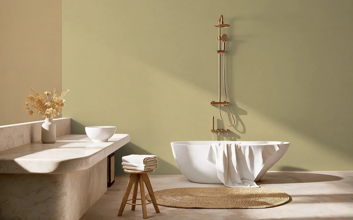 Nippon Paint's BASKET STRAW color on different wall surfaces.