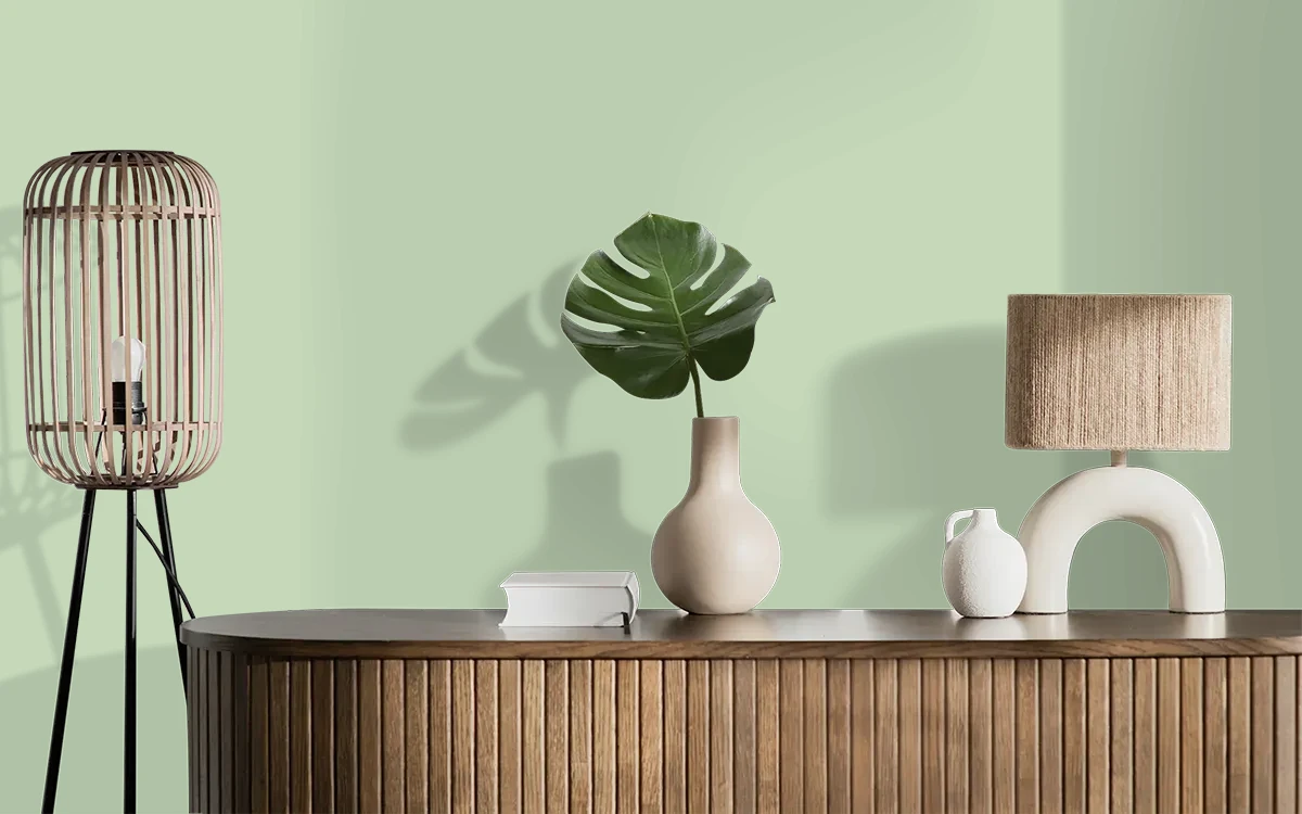 Nippon Paint's BEADED GREEN color on different wall surfaces.