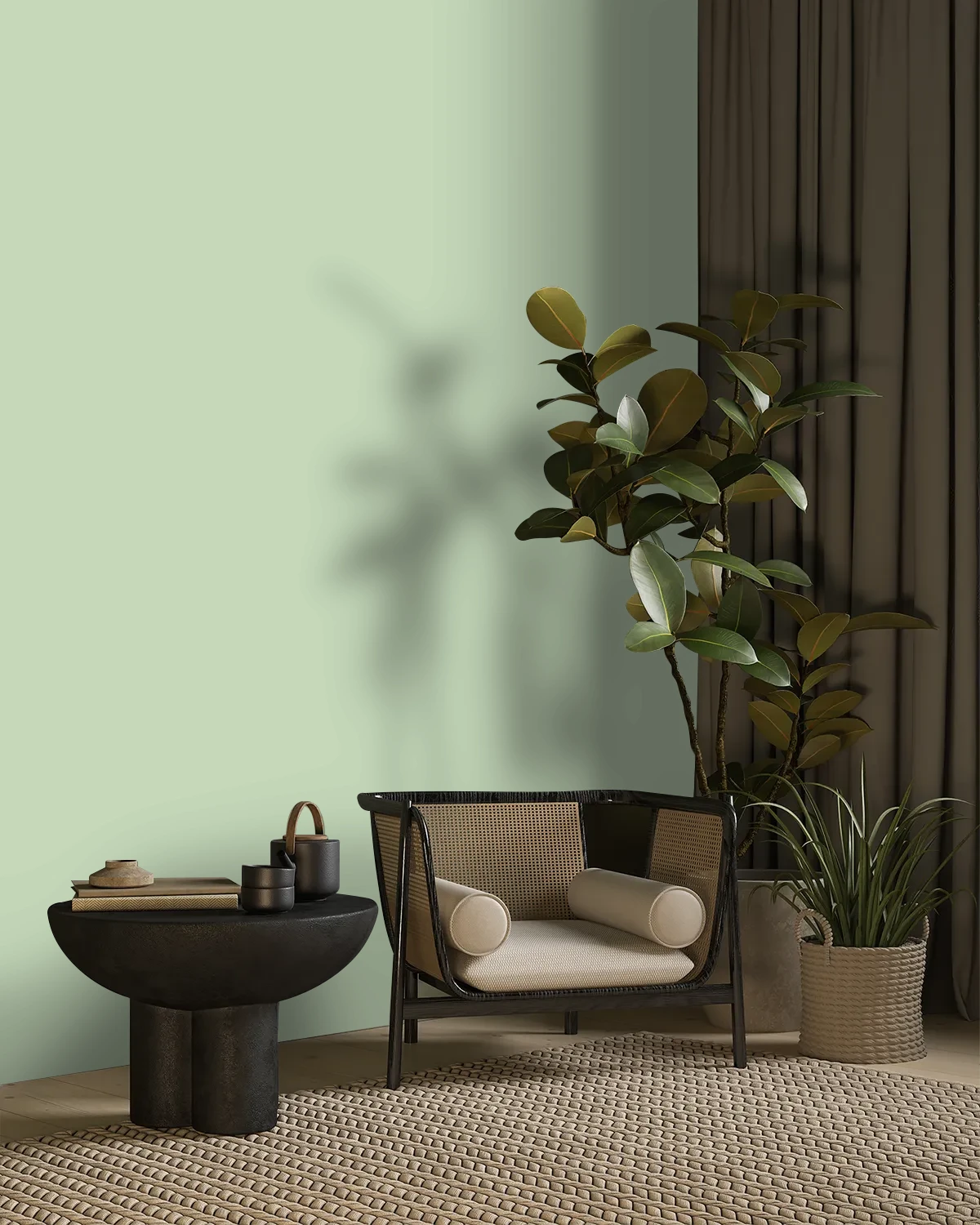 Nippon Paint's BEADED GREEN color on a beautifully decorated wall.