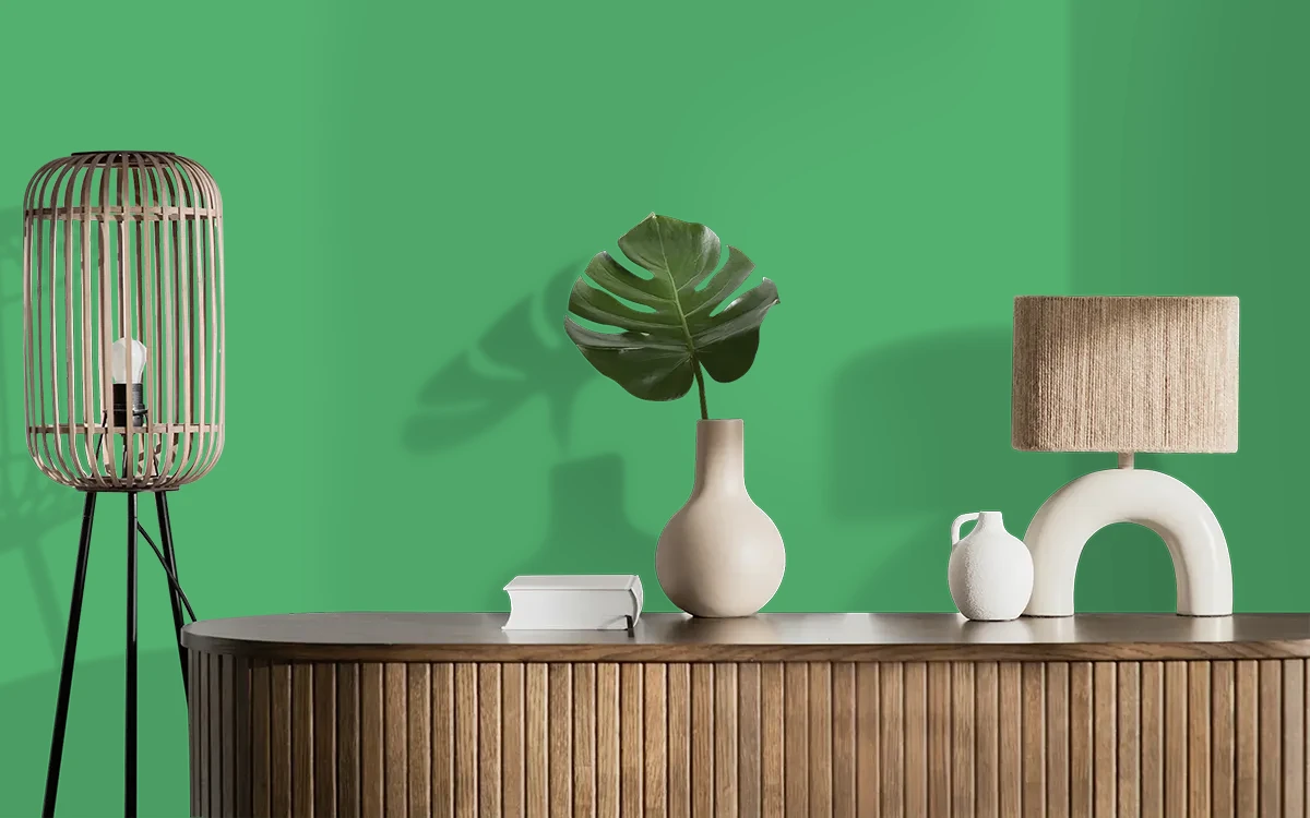Nippon Paint's BEANSTALK color on different wall surfaces.